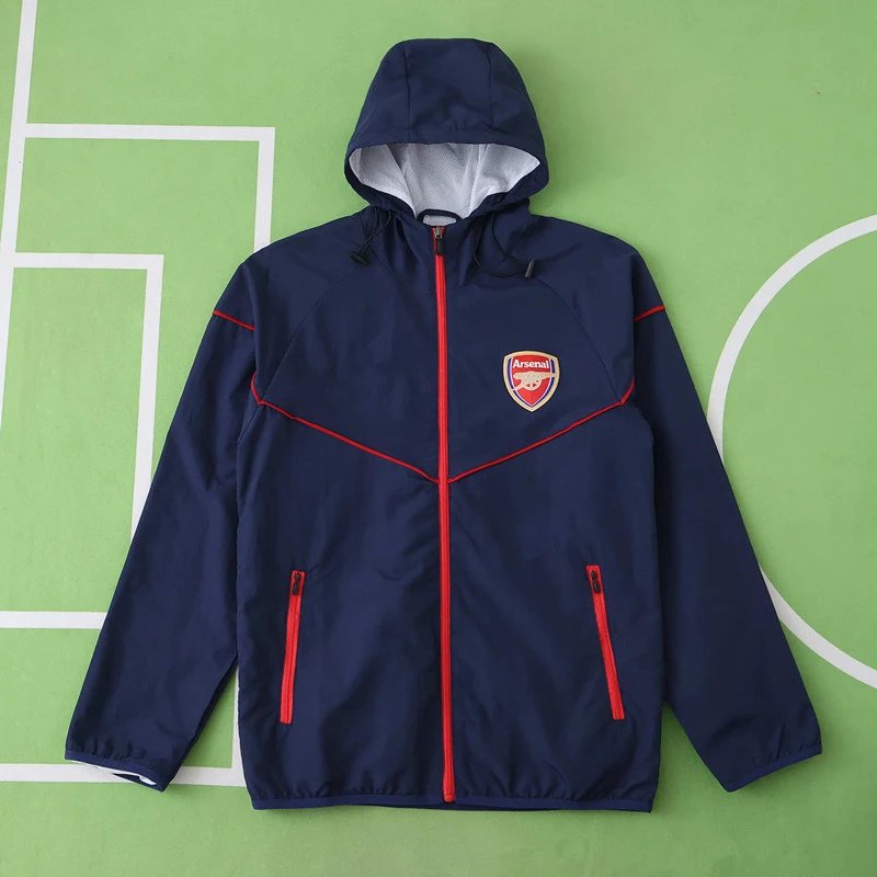 Arsenal 2526 Navy Blue Hooded Windbreaker (Customization notes must be added at checkout; messages will not be accepted)