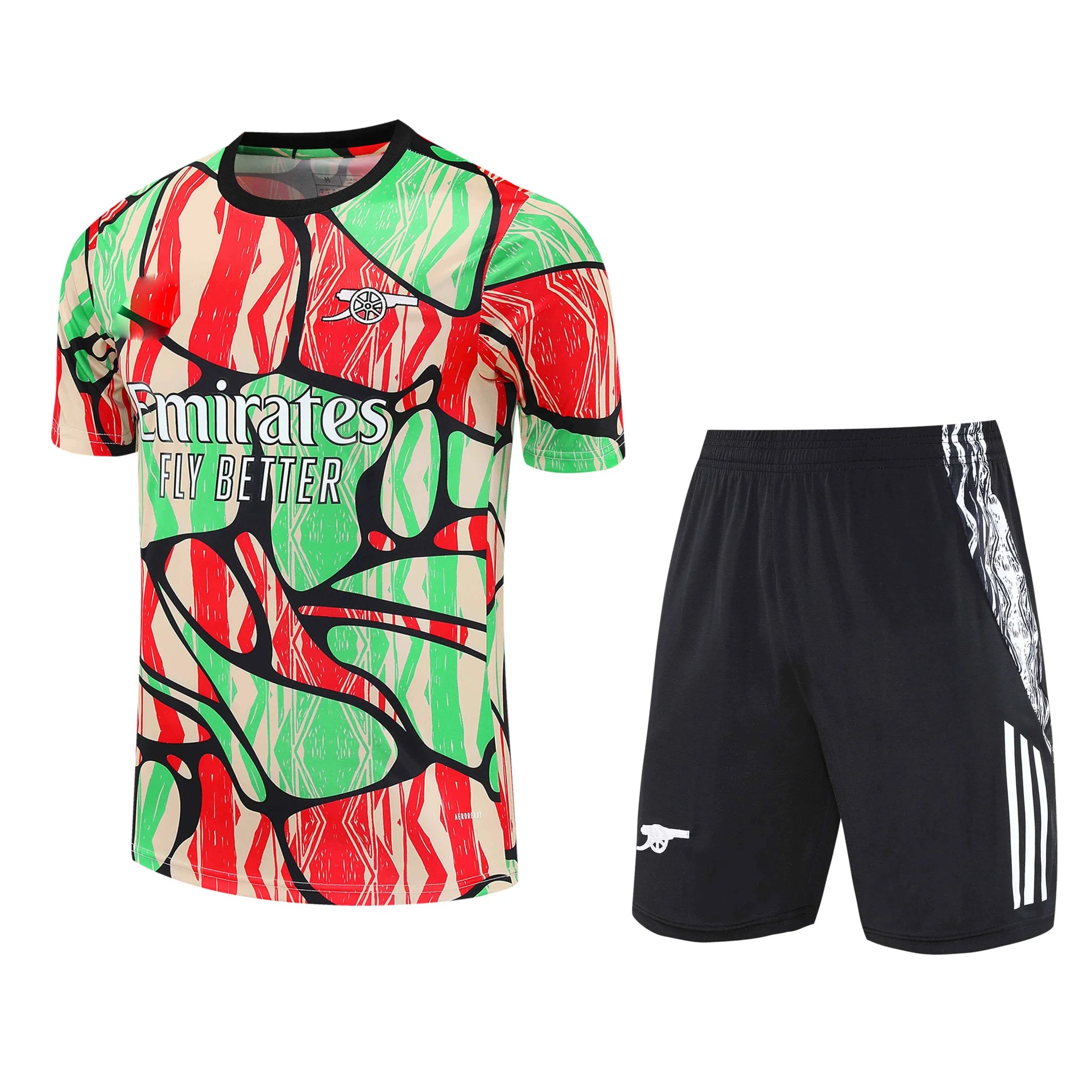 2526 Arsenal Red and Green Spliced Training Kit Short Sleeve (For customization info, please note it when placing the order; sending a message does not count)