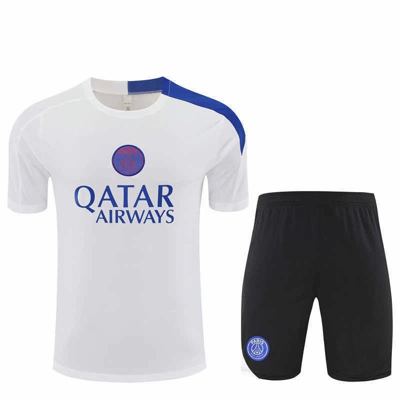 2526 Paris White Blue Training Kit Short Sleeve (For customization info, please leave a note when placing your order; sending a message does not count)