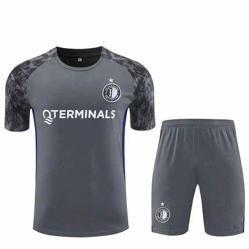 25/26 Feyenoord Grey Training Tracksuit Set Short Sleeve (Customization: please leave a note when ordering; messages cannot be used as customization)