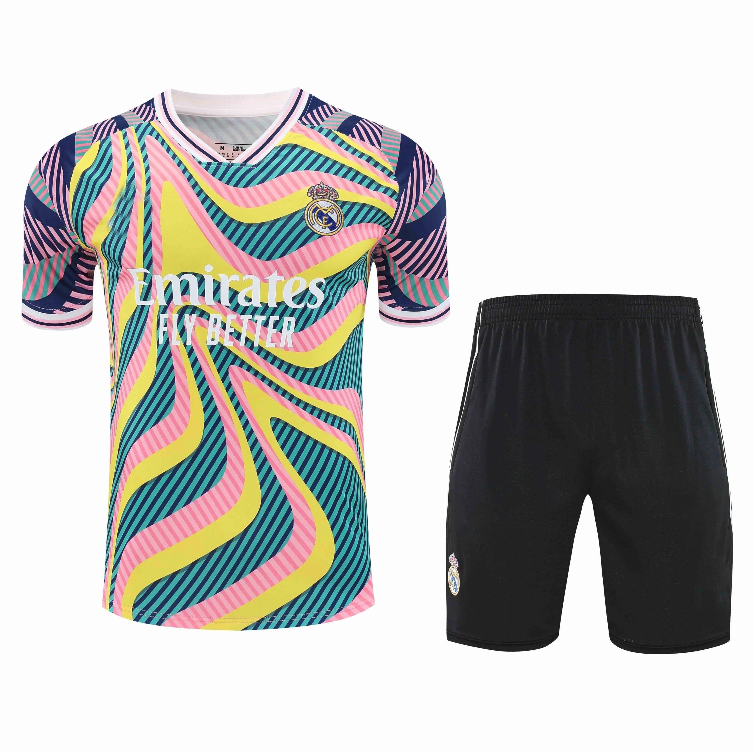 2526 Real Madrid Yellow Green Pink Texture Training Kit Short Sleeve (For custom info, please leave a note when placing order; messages are not counted)
