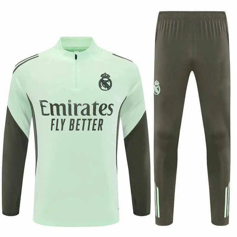 2526 Real Madrid Light Green Dark Green Long Sleeve Training Set Half-Zip (Please note customization details when placing order, messages not accepted)