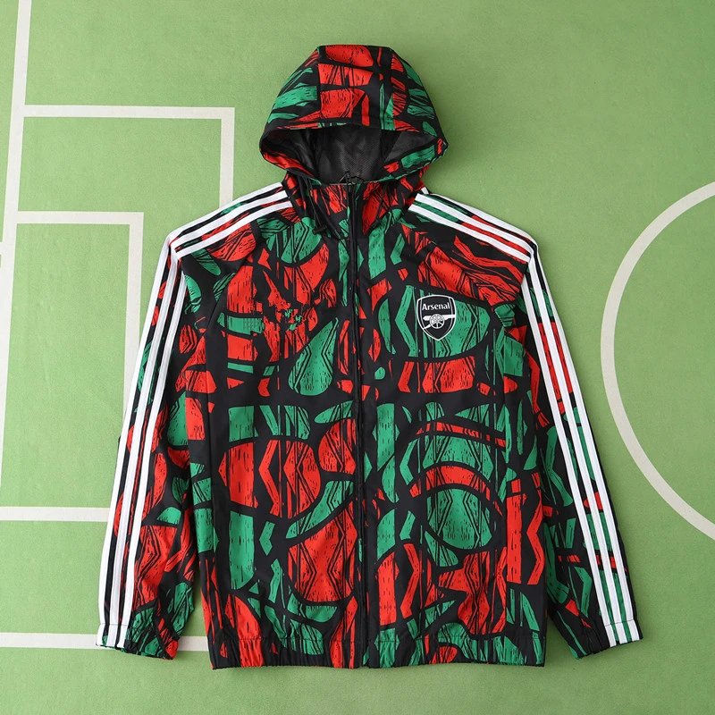 2425 Arsenal Red and Green Hooded Windbreaker (Please leave customization notes when placing your order; messages are not accepted)