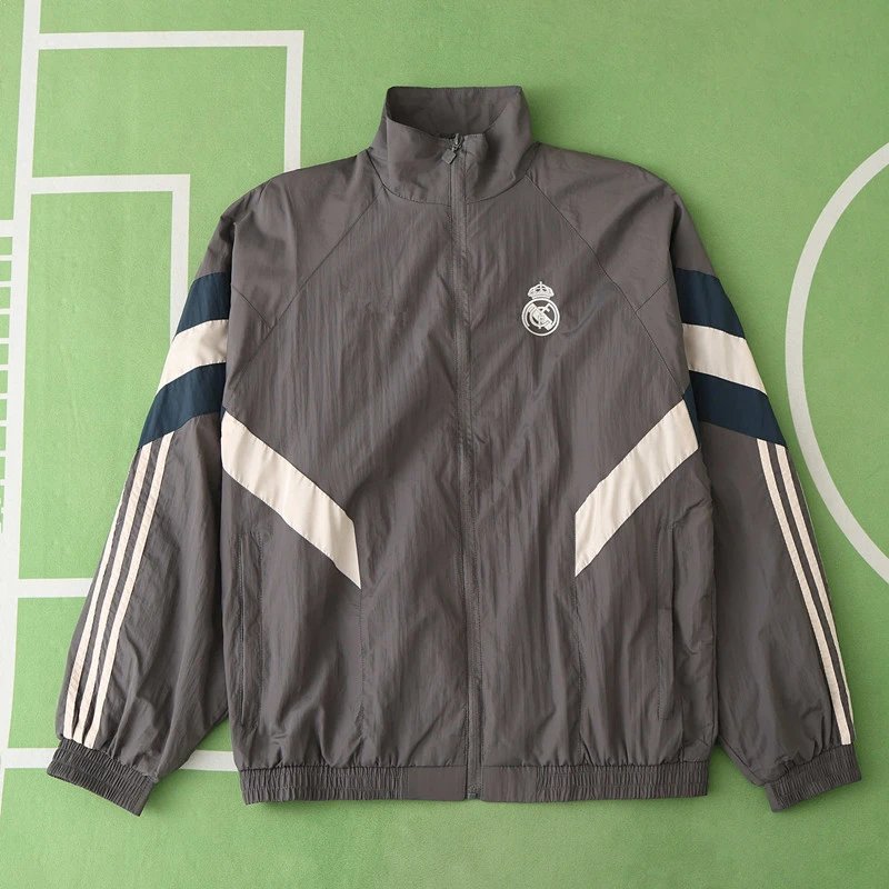 2425 Real Madrid Brown Embroidered Trench Coat (Please note customization info in order remarks; messages are not counted)