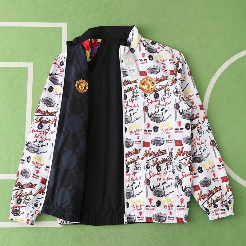 24/25 Manchester United White Graffiti Black Reverse Double-Sided Jersey (For customization, please leave a note when placing your order; messages do not count)