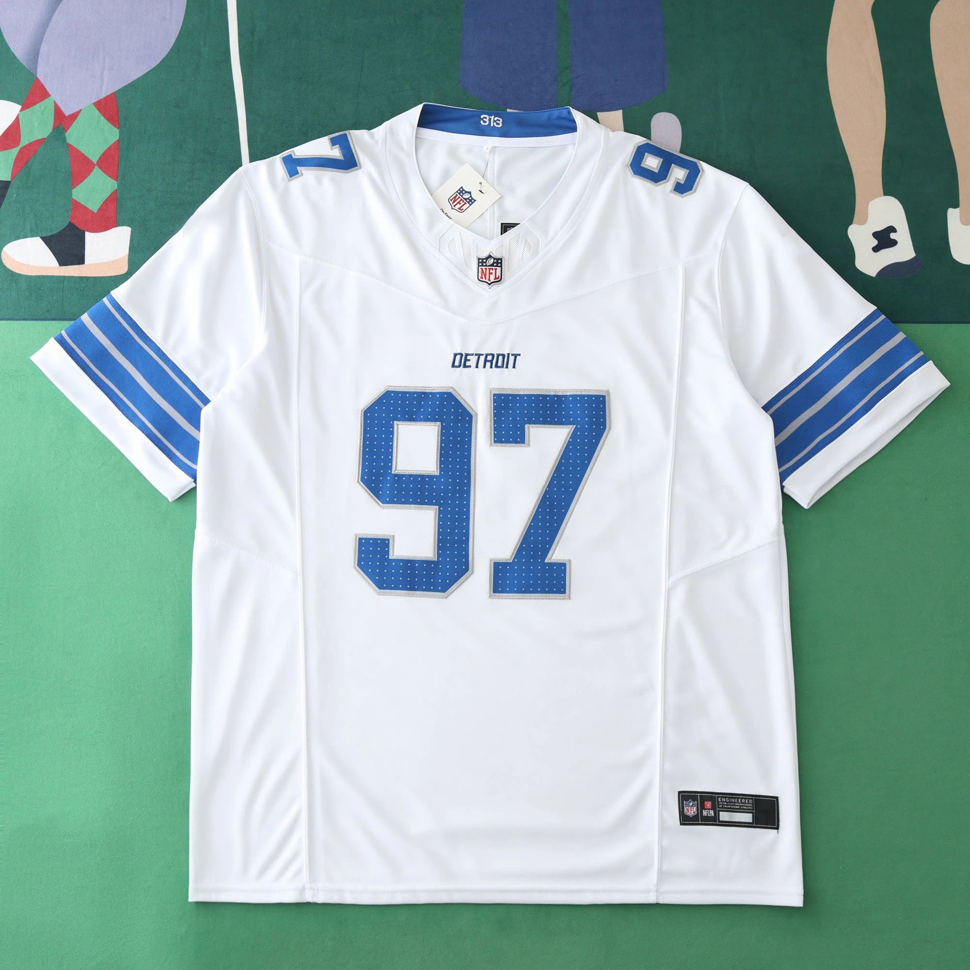 2425 Detroit Lions White 3rd Jersey 97# Hutchinson (Please note customization info when placing order, messages are not counted)