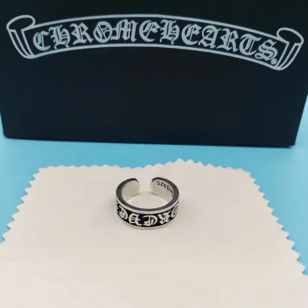 Chrome Hearts Script Ring Silver Black Enamel Ring Jewelry - 1