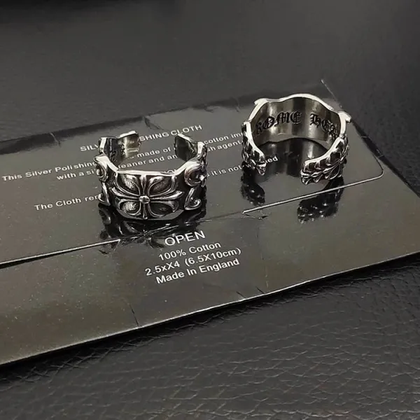 Chrome Hearts Floral and Cross Ring Set Silver Rings - 1