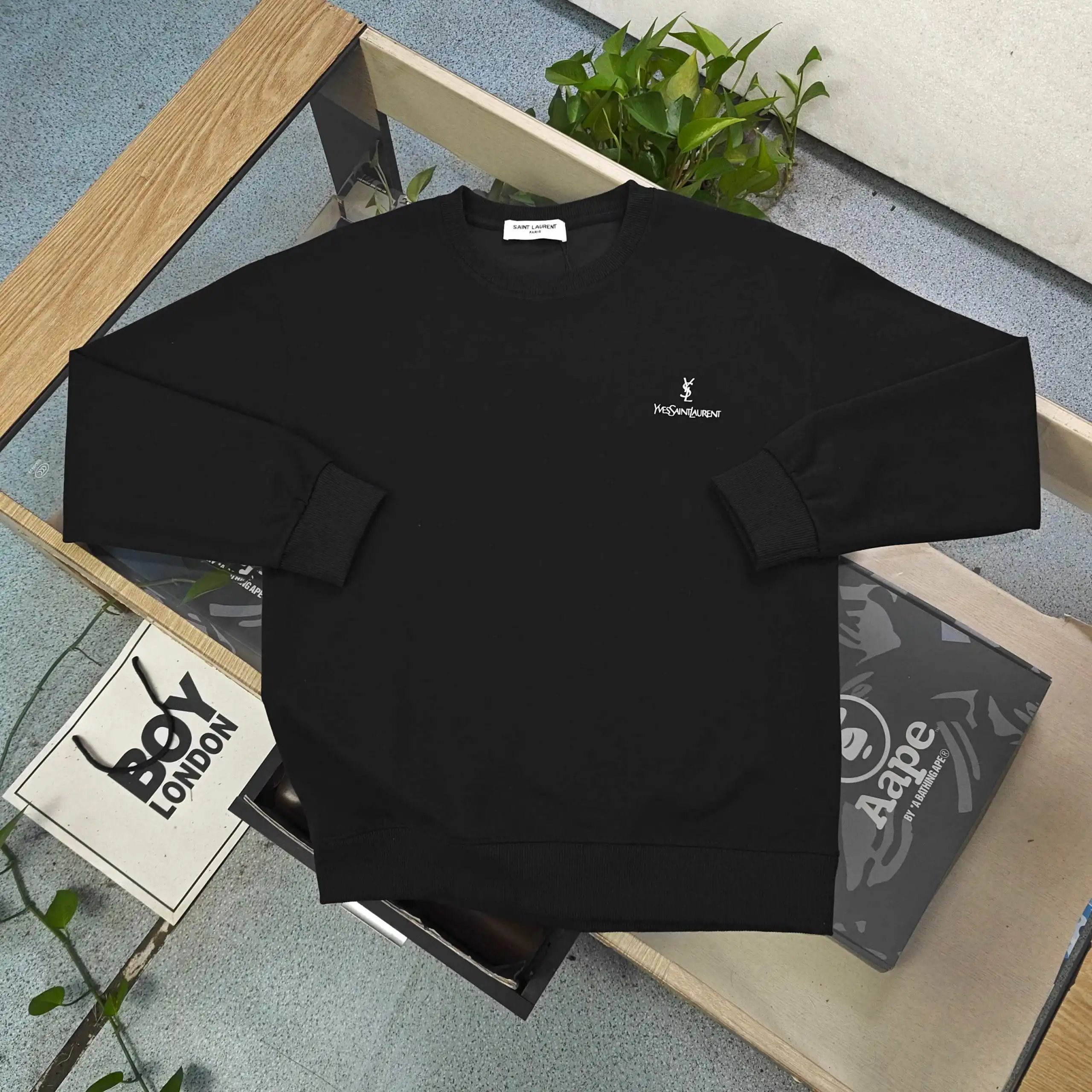 Saint Laurent Black Fuzzy Logo Sweater