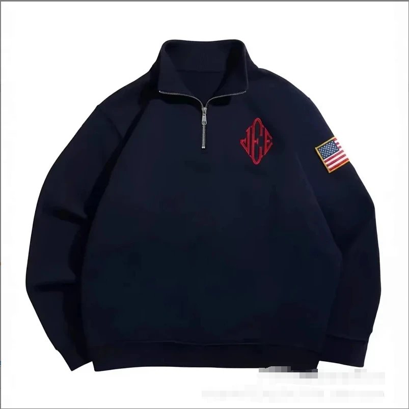White Half-Zip Pullover Sweatshirt with Black Monogram Logo