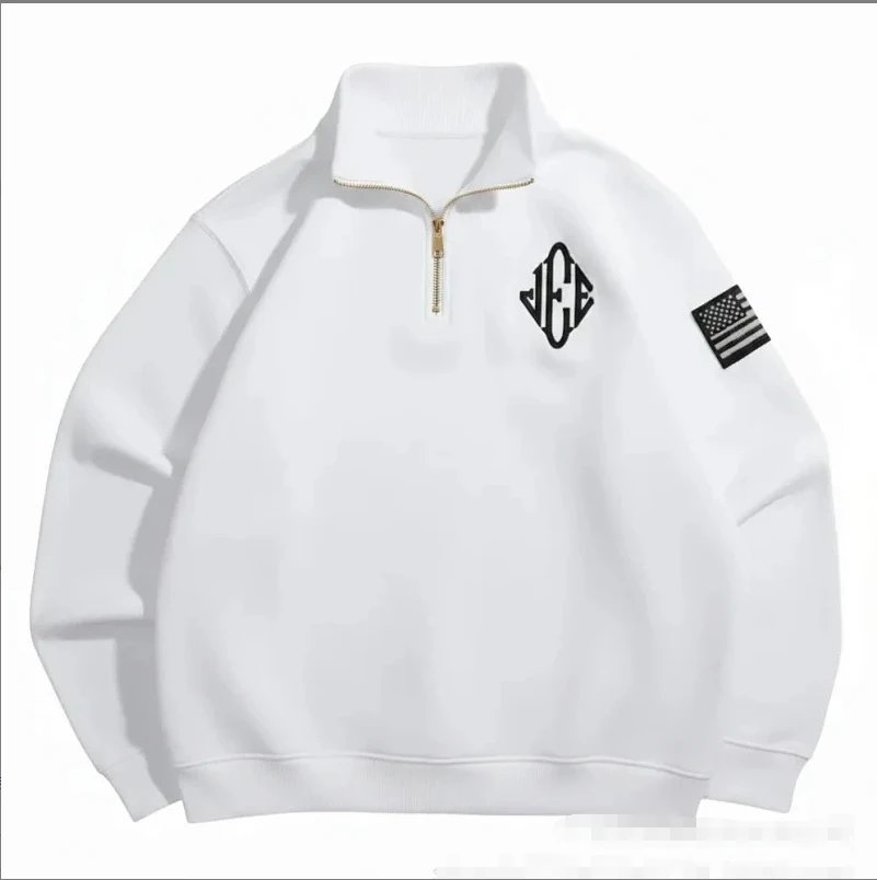 White Half-Zip Pullover Sweatshirt with Black Monogram Logo