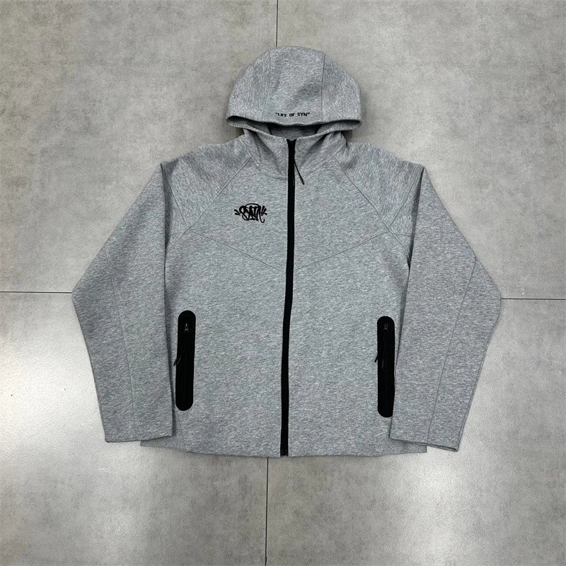 Synthetic Hooded Jacket Black Gray White Streetwear