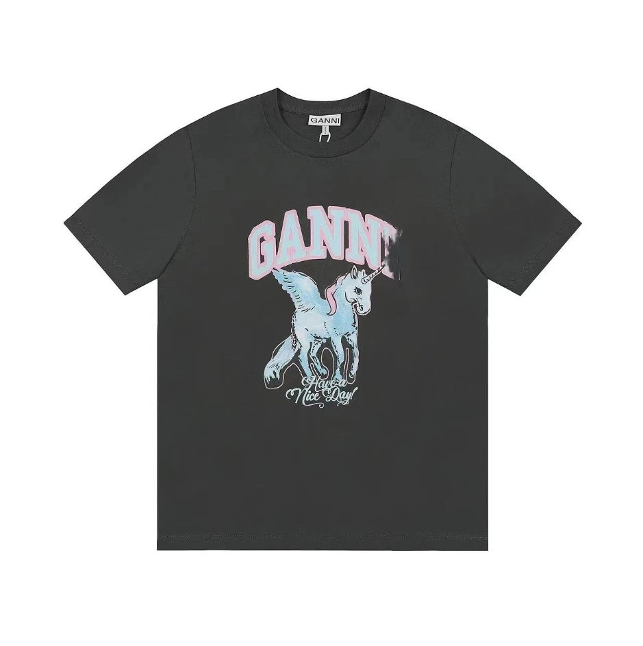 GANNI T-Shirts Graphic Print — GA57 Charcoal Gray