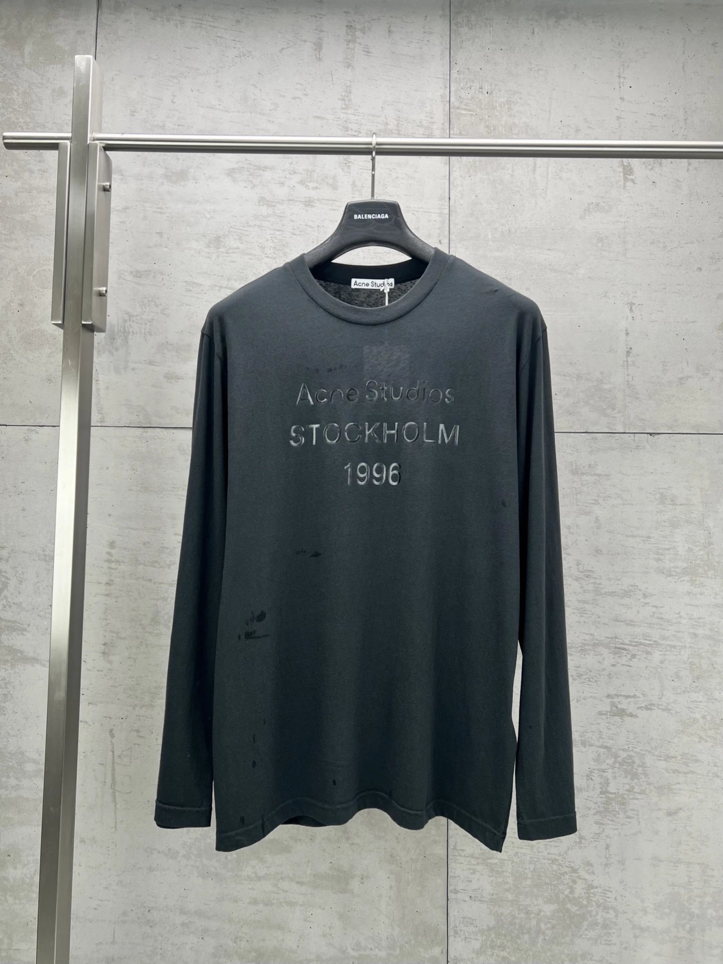 Acne Studios Stockholm 1996 Charcoal Distressed Long Sleeve T-Shirt