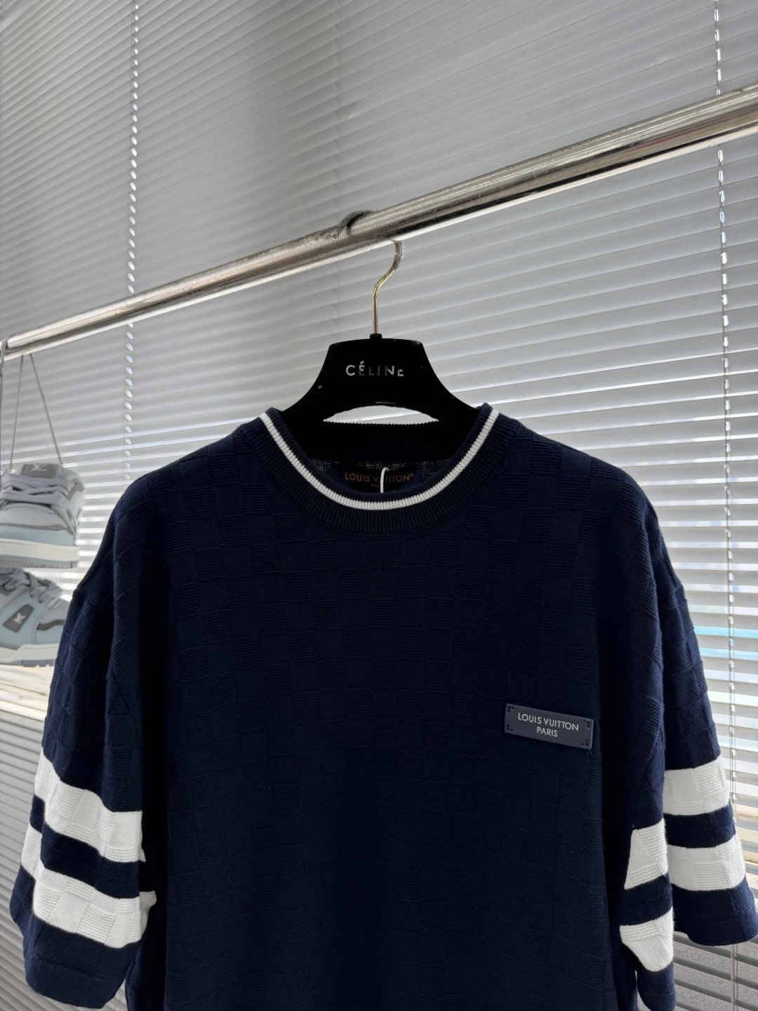 Louis Vuitton Knit Sweater Navy Blue Checkerboard Sporty