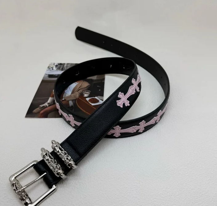 Chrome Hearts Colorful Cross Leather-Patch Belt - rep paski