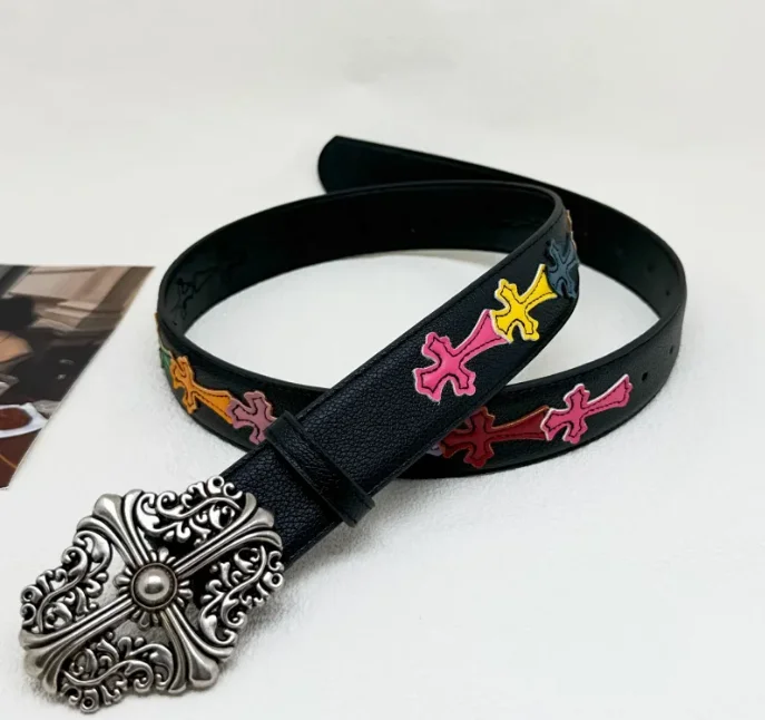 Chrome Hearts Colorful Cross Leather-Patch Belt