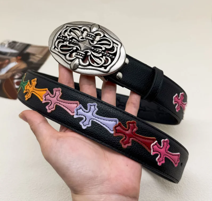 Chrome Hearts Colorful Cross Leather-Patch Belt - rep paski