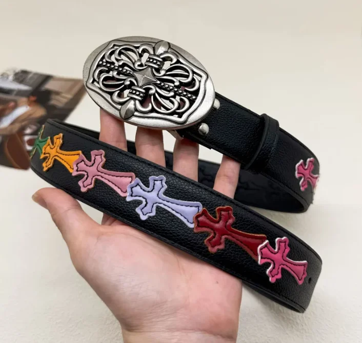 Chrome Hearts Colorful Cross Leather-Patch Belt