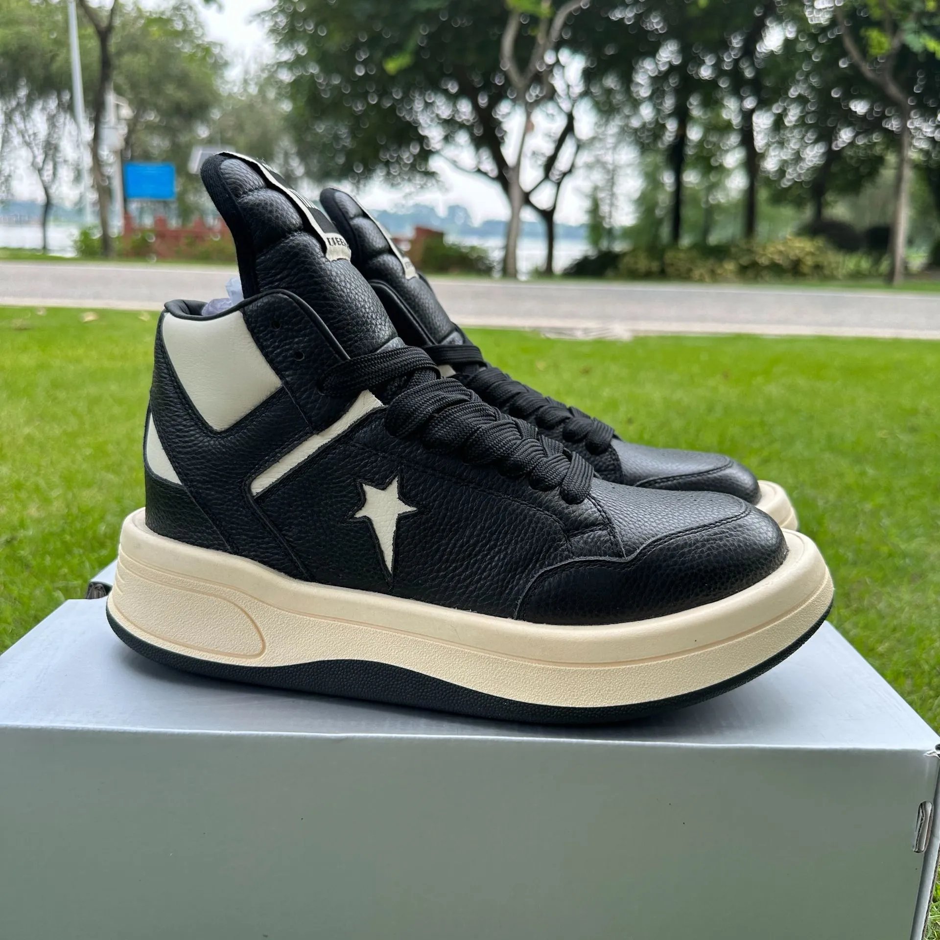 Converse Pro Leather Reimagined Black and Cream Chunky Sneakers - 1