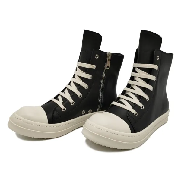 Rick Owens DRKSHDW Ramones High-Top Black and Cream Sneaker Boots - 1