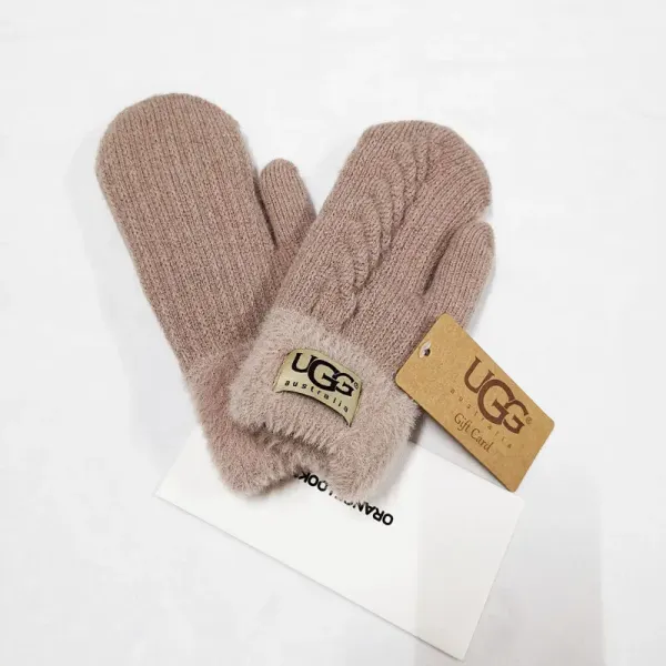 UGG Cable Knit Faux Fur Cuff Mittens Dusty Rose Gloves - 1