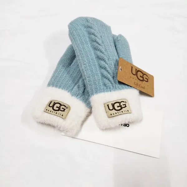 UGG Cable Knit Mittens Light Blue with Shearling Cuff - 1