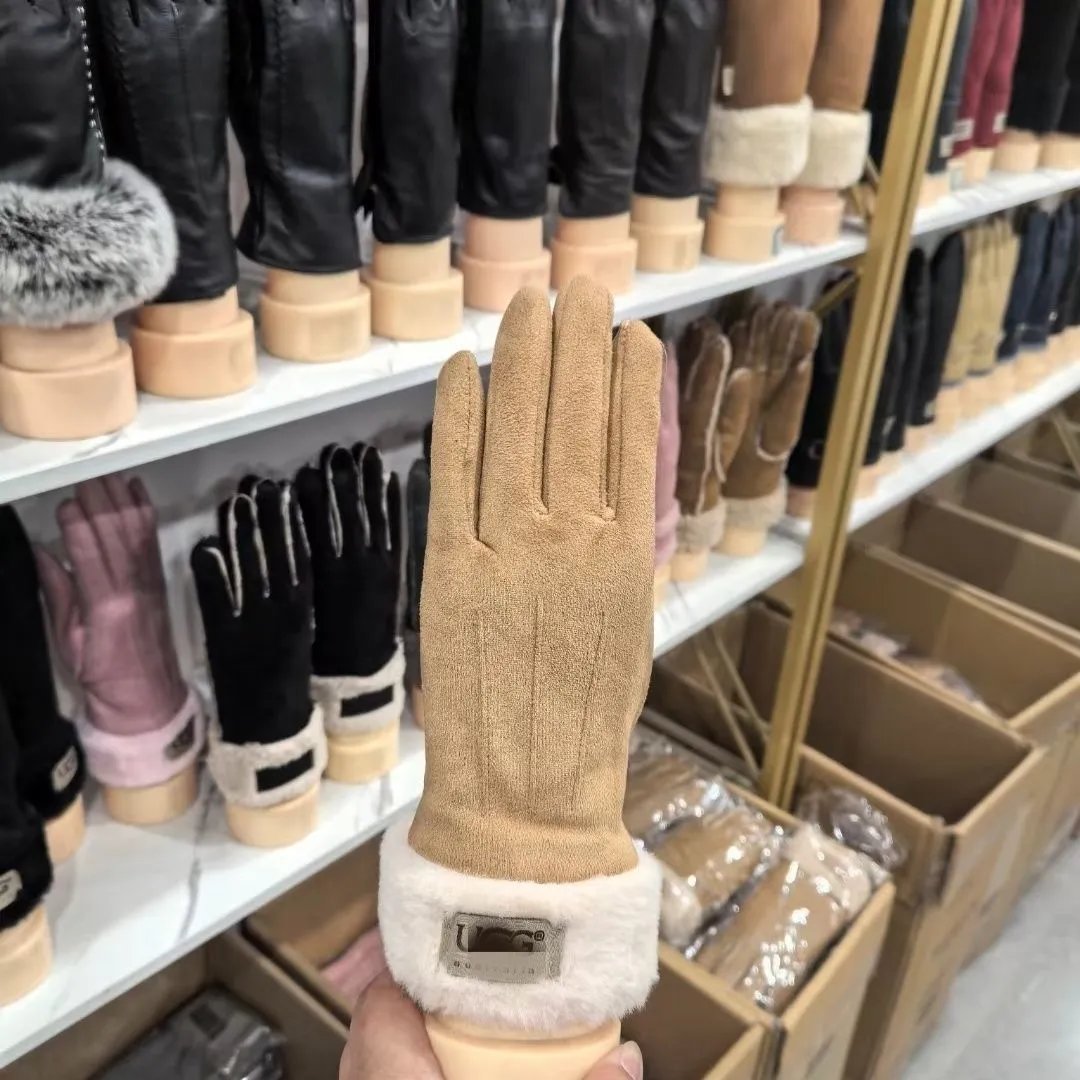 UGG Classic Shearling Cuff Gloves Beige Leather Gloves - 1