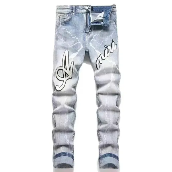 Miri Lightning Print Distressed Slim Fit Jeans - 1