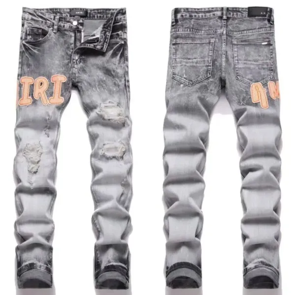 Amiri Distressed Logo Patch Jeans Gray - 1