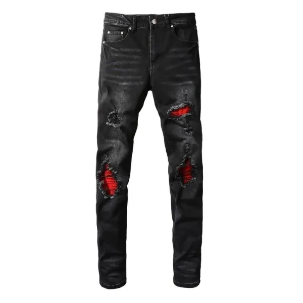 Philipp Plein Distressed Black Jeans with Red Lining - 1