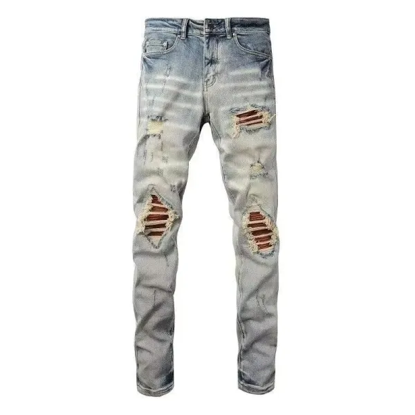 Distressed Ripped Light Wash Jeans - 1