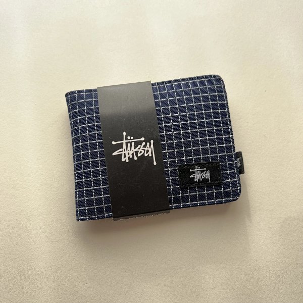 Stussy Grid Pattern Navy Short Wallet product listing in Litbuy spreadsheet finds