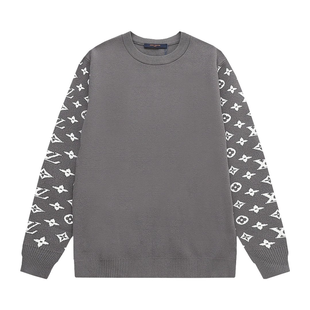 Louis Vuitton Knitwear Crewneck logo knit sweater — 24ss Refreshing Letter-Knit Sweater-Gray