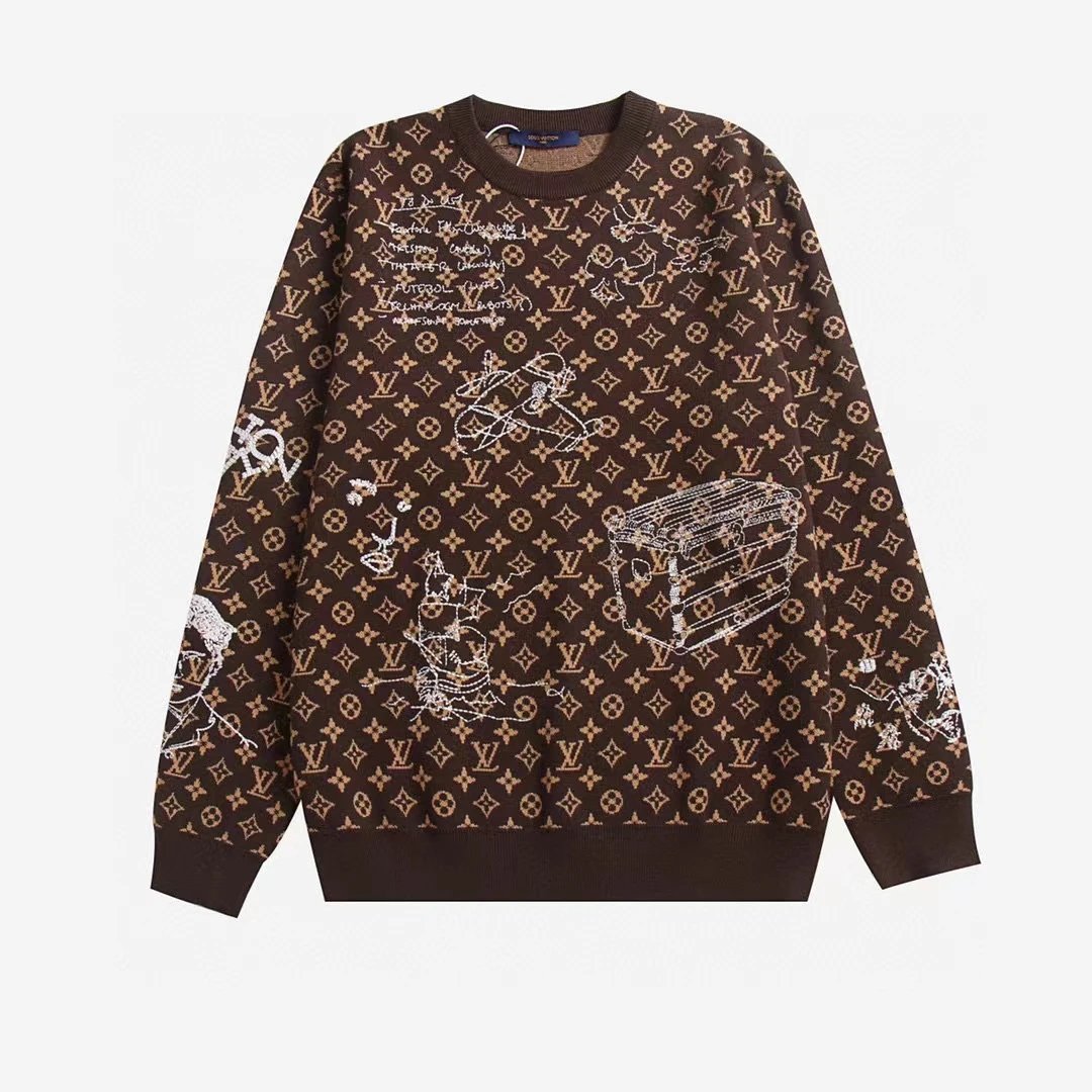 Louis Vuitton Knitwear Crewneck logo knit sweater — Graffiti-patterned wool knit pullover