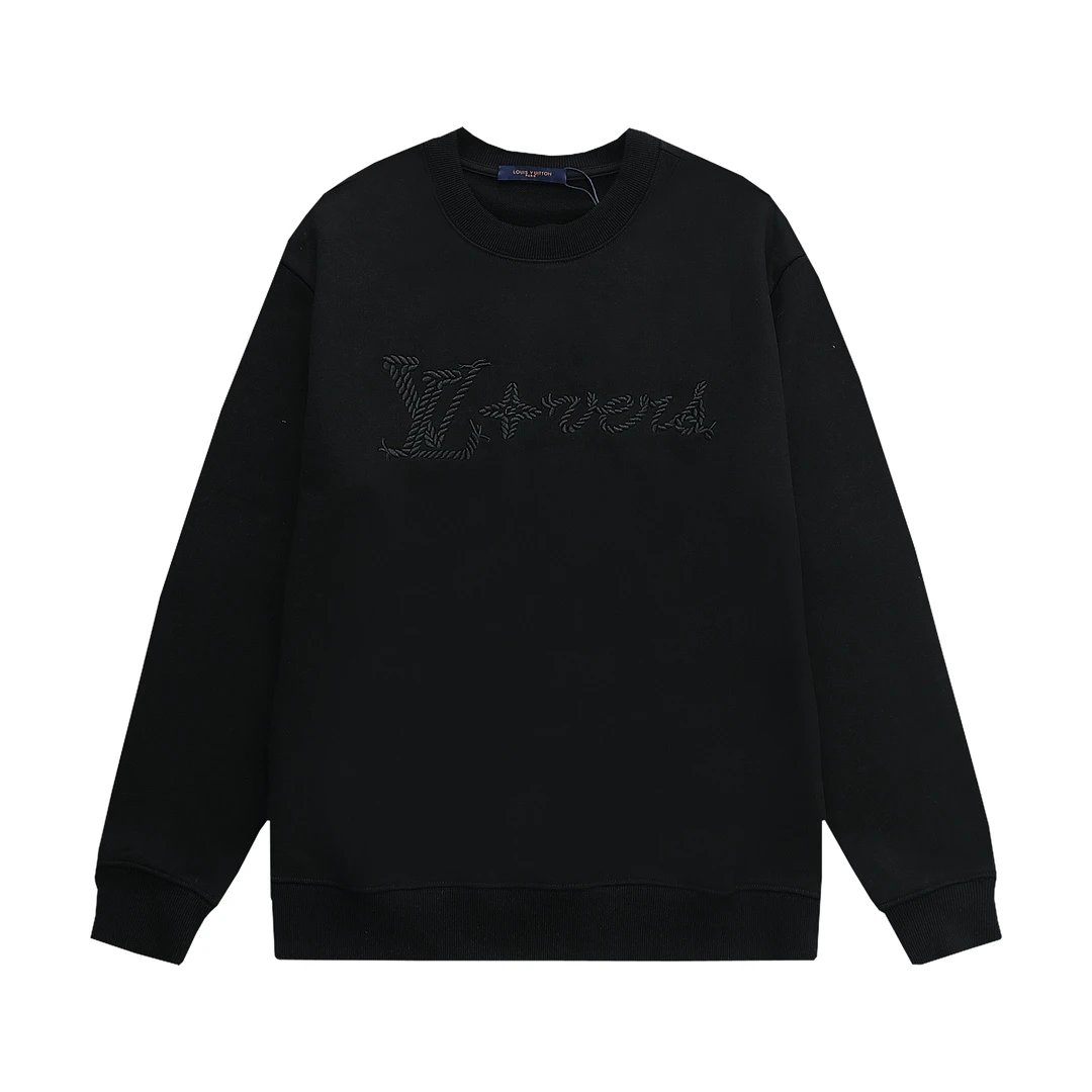 Louis Vuitton Knitwear Crewneck logo knit sweater — Embroidery Craft-Black