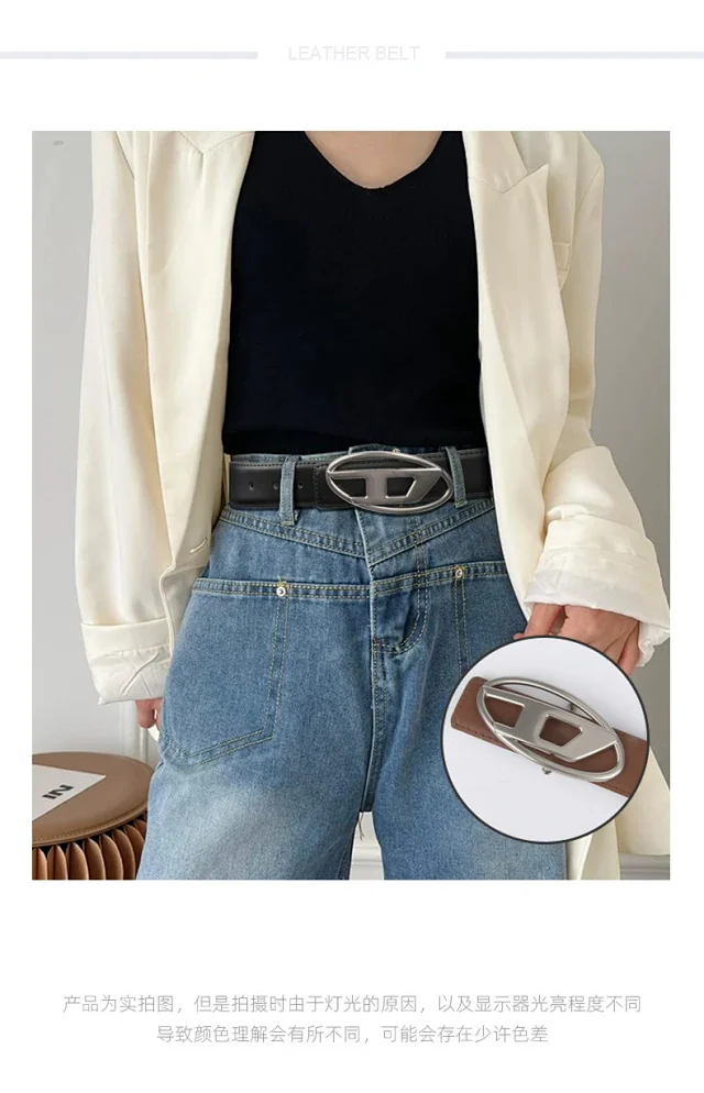 Unbranded Belts Cowhide Belt with Oval Metal Buckle product detail image 4