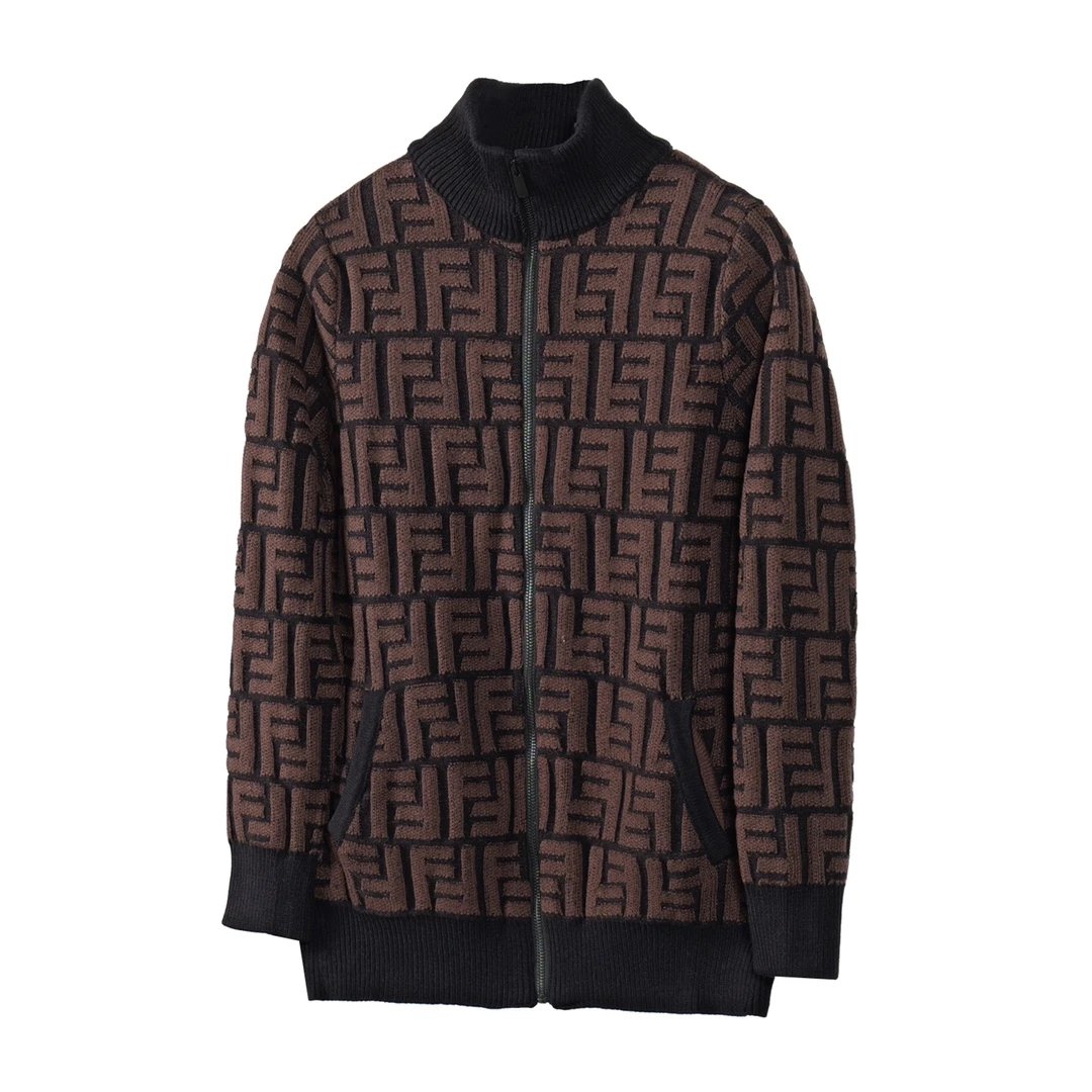 Fendi FF Monogram Knit Zip-Up Cardigan Brown/Black - 1