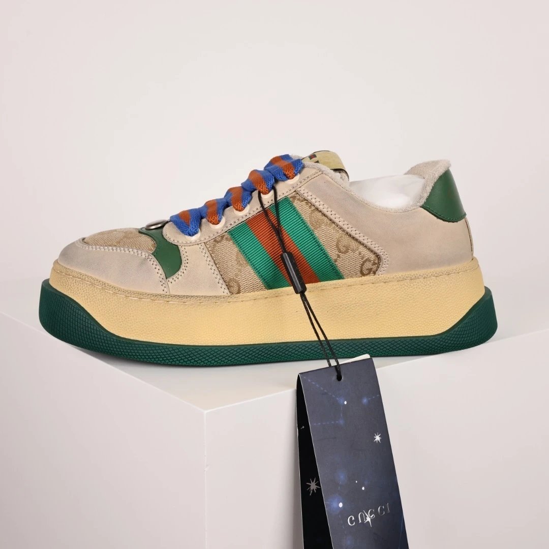 Gucci Sneakers Basket platform — Gucci thick-soled small dirty shoes white green red