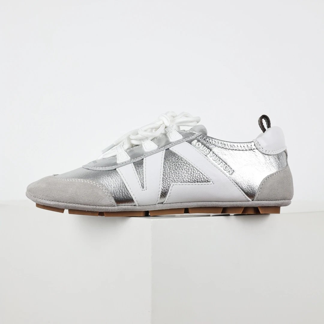 Louis Vuitton Sneakers Low-Profile Lace-Up with V Overlays — LV Ballet Sneakers Silver