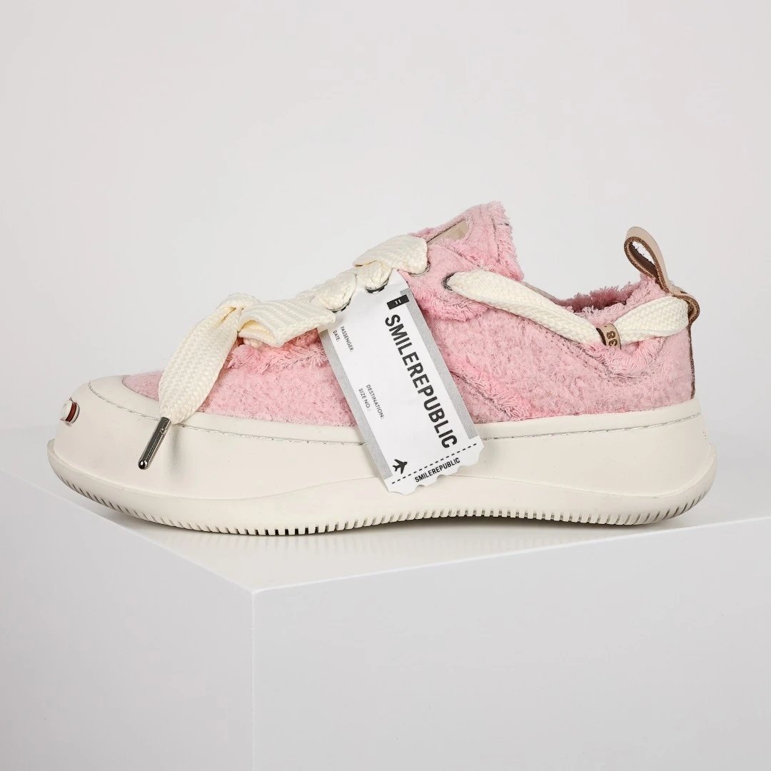 SMILEREPUBLIC Sneakers Frayed Canvas High-Top — Open Smile Pink