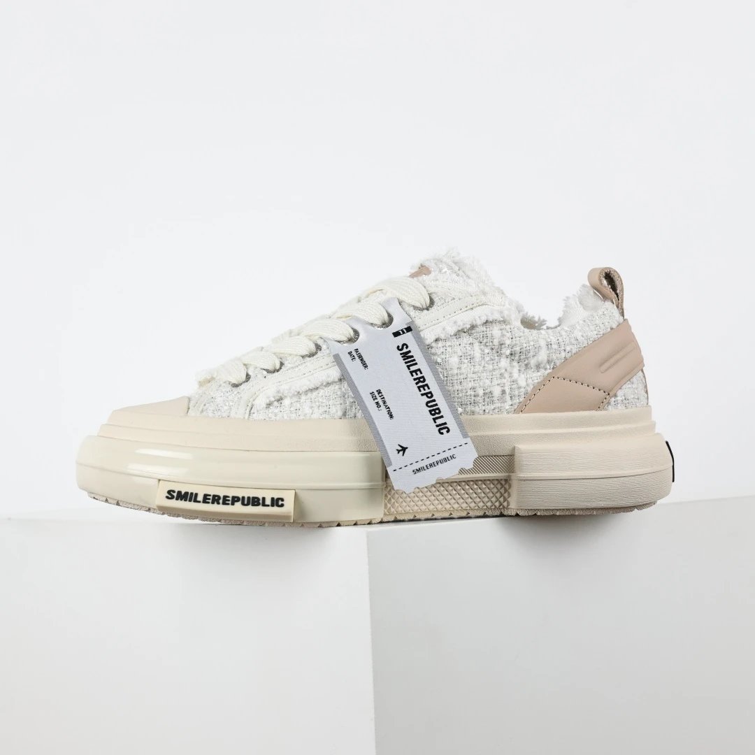 SMILEREPUBLIC Sneakers Low-top frayed canvas platform — Open Smile White