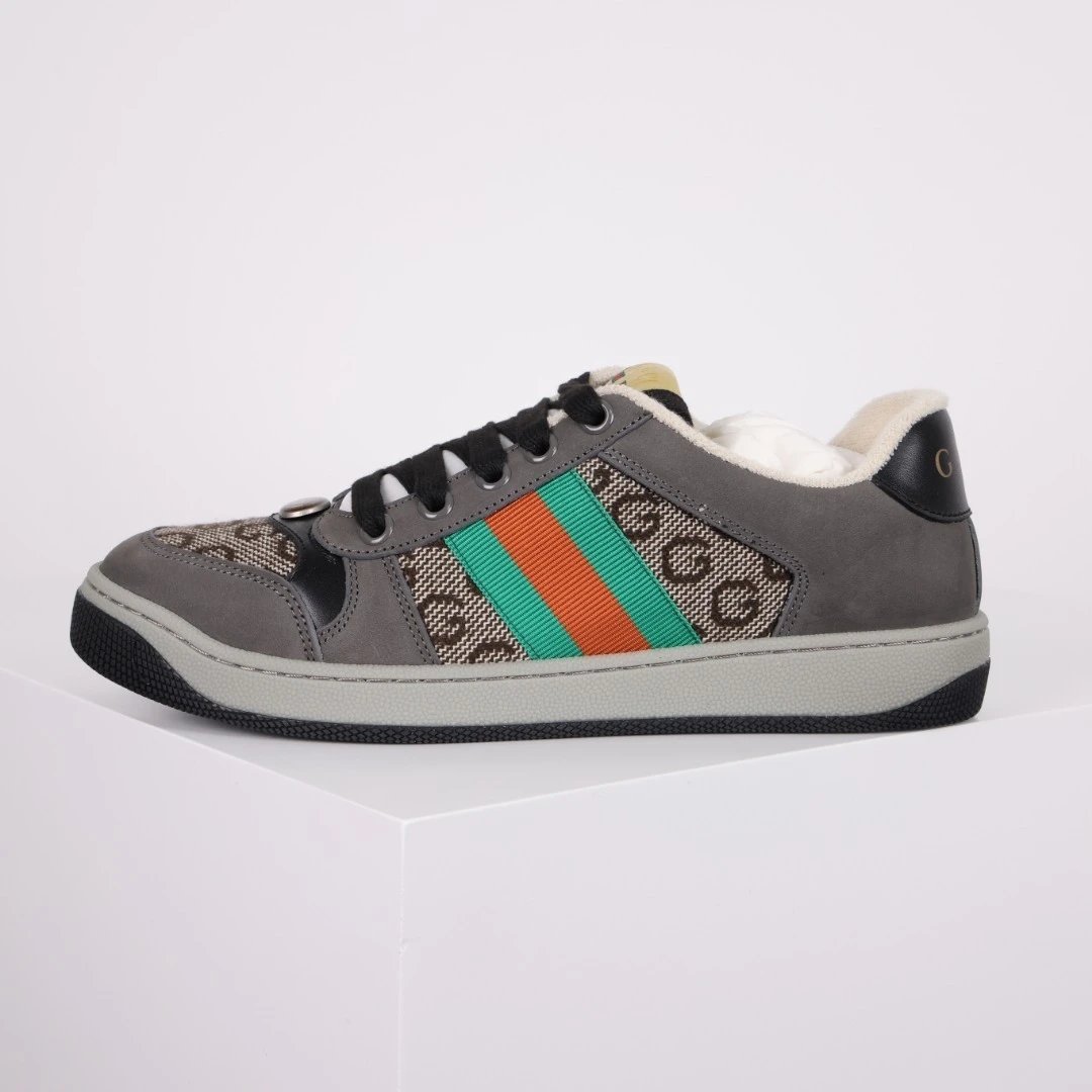 Gucci Sneakers Screener low-top with GG canvas and Web stripe — Gucci small dirty shoes gray green
