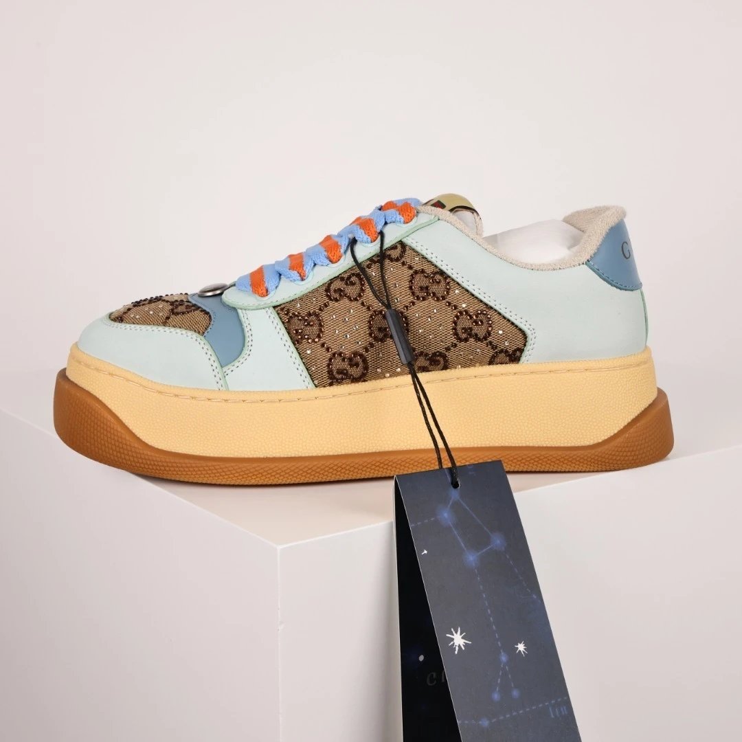 Gucci Sneakers Basket platform — Gucci platform small dirty shoes blue brown