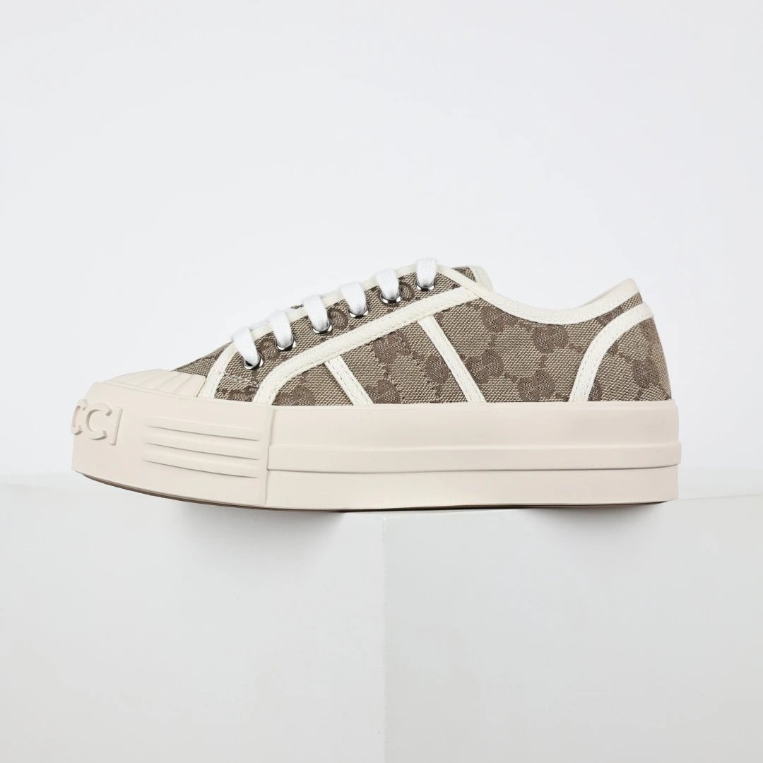 Gucci Sneakers Low-Top Platform Monogram Canvas — Gucci Platform Shoes Brown