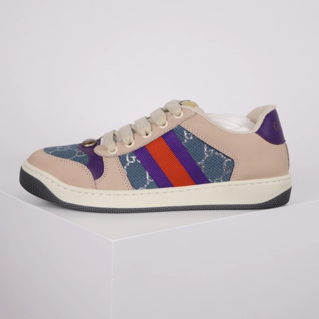 Gucci Sneakers Screener low-top with GG canvas and Web stripe — Gucci Small Dirty Shoes Blue