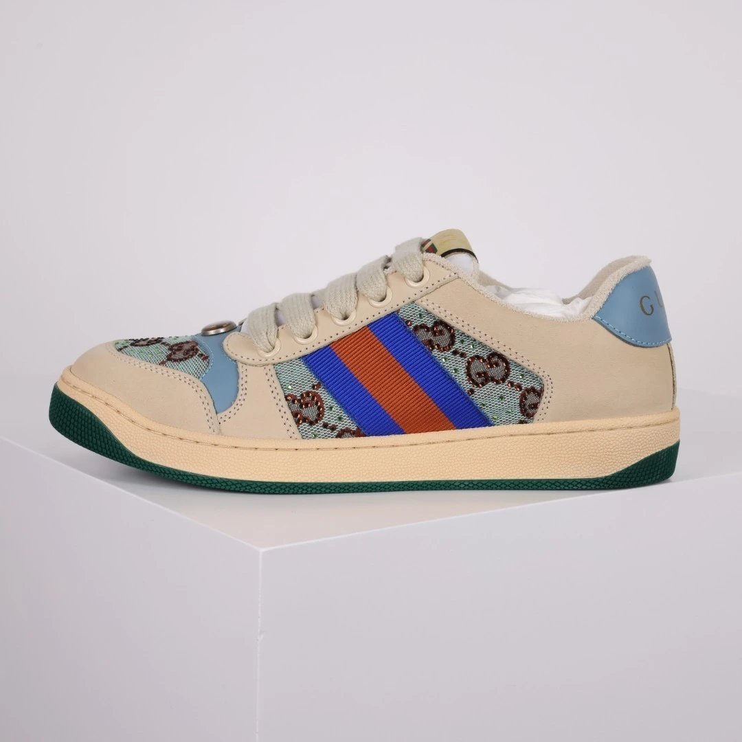 Gucci Sneakers Screener low-top with GG canvas and Web stripe — Gucci small dirty shoes, cyan