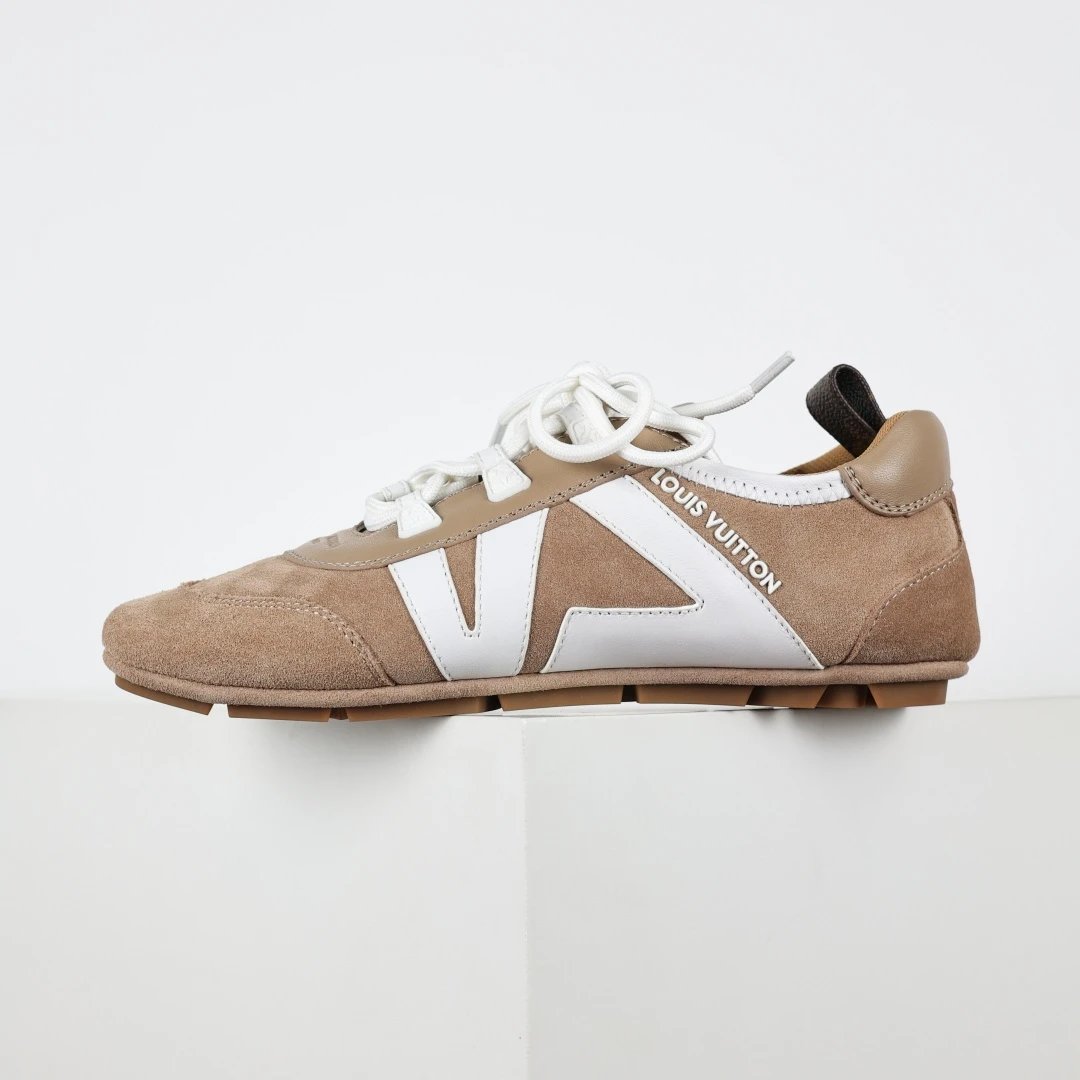 Louis Vuitton Sneakers Low-Profile Lace-Up with V Overlays — LV Ballet Sneakers White Brown