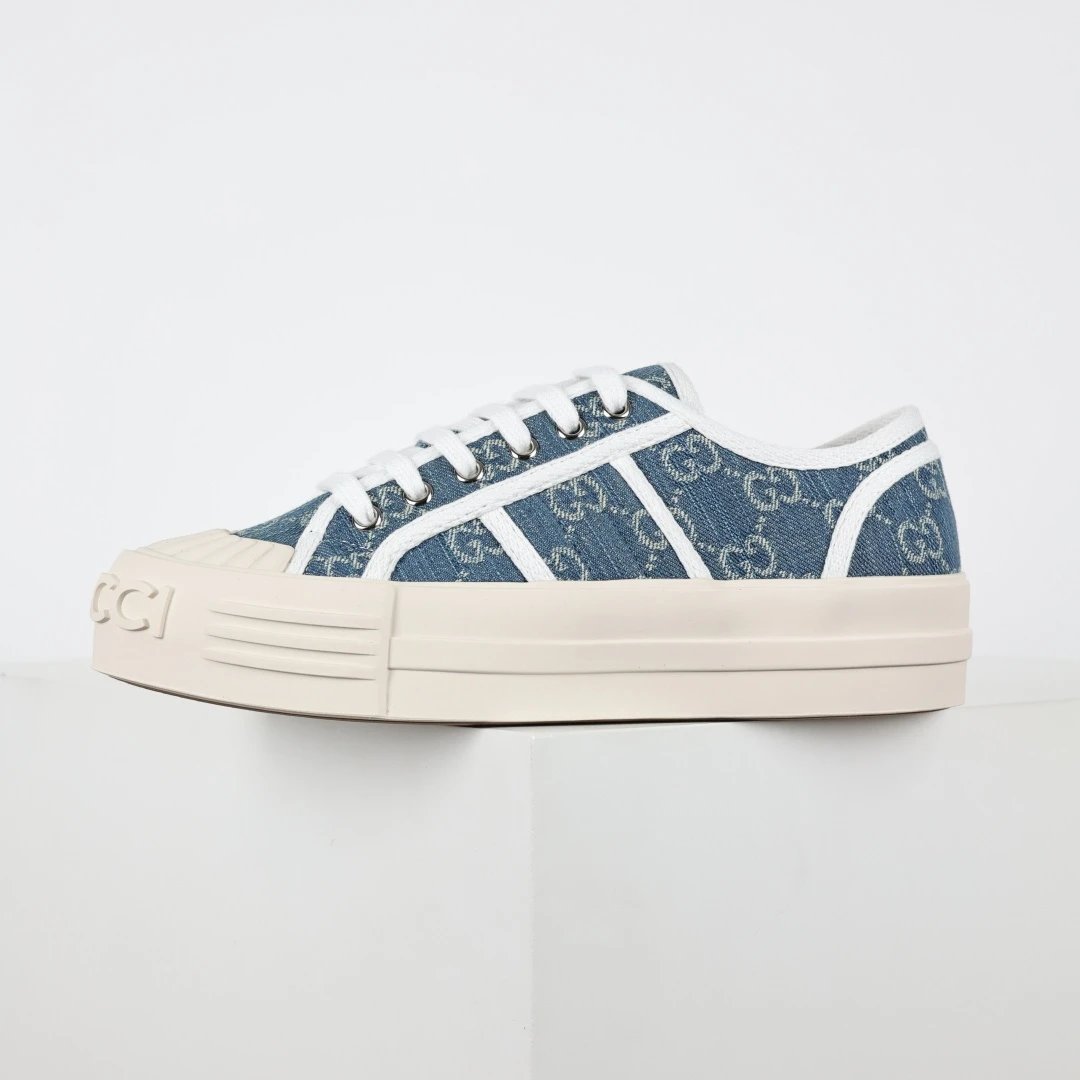 Gucci Sneakers Low-Top Platform Monogram Canvas — Gucci Platform Shoes Blue