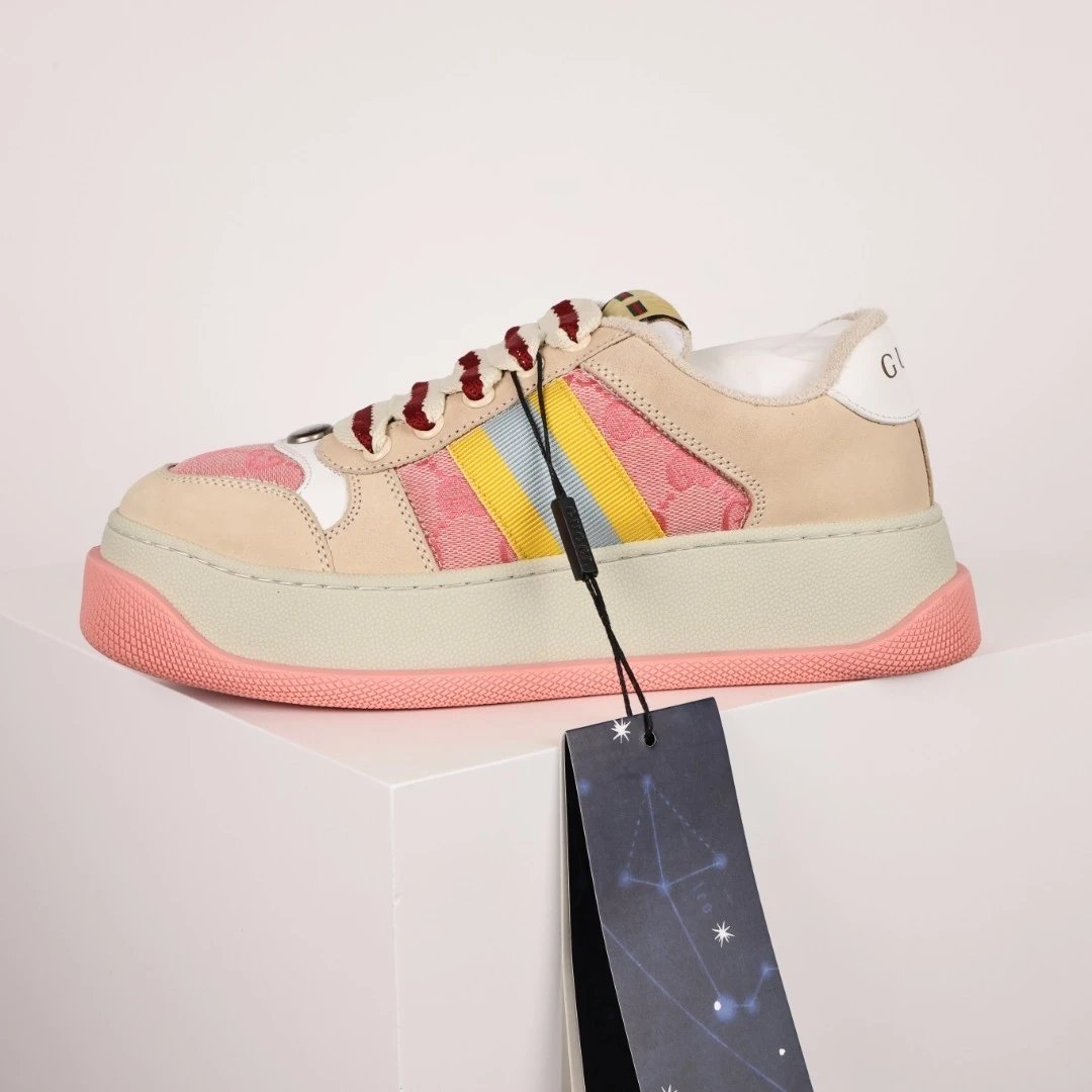 Gucci Sneakers Basket platform — Gucci platform small dirty shoes pink yellow